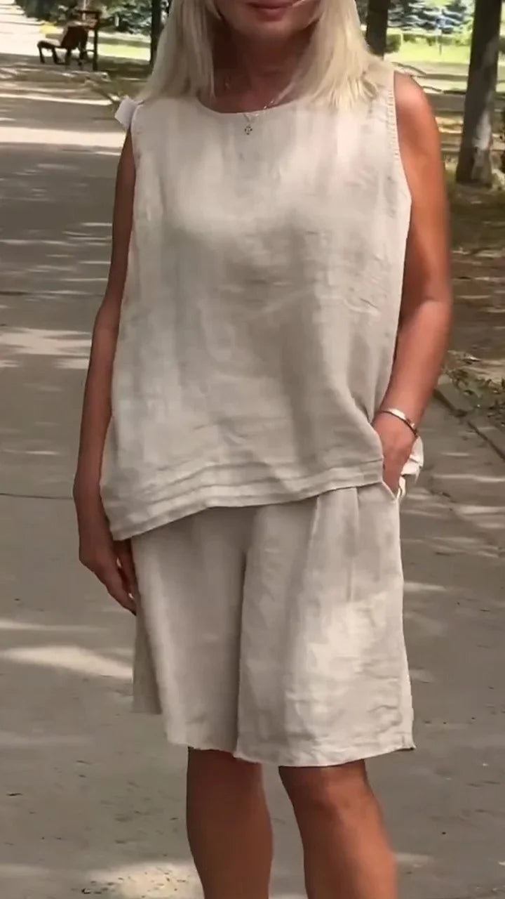 Jileana - Αεριζόμενη μπλούζα χωρίς μανίκια και φαρδιά σορτς