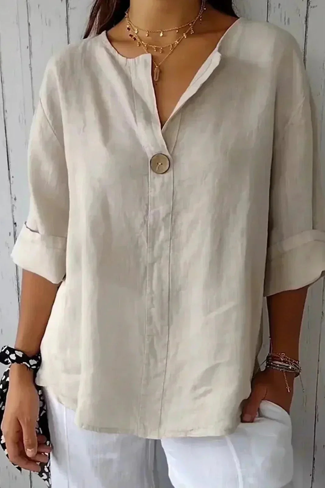 Chalina - Λινό μπλουζάκι με V-neck