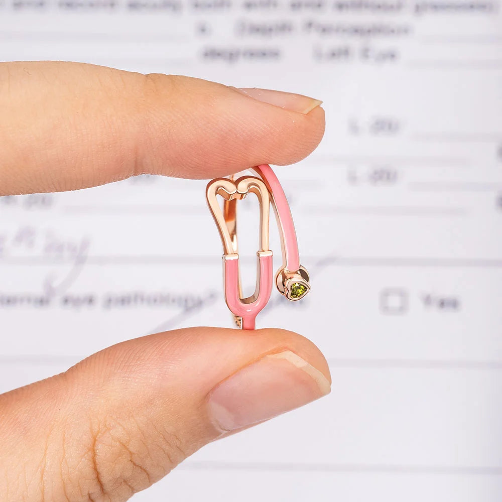 Caitleen - Δαχτυλίδι στηθοσκοπίου με καρδιά και πέτρα γενέθλιου