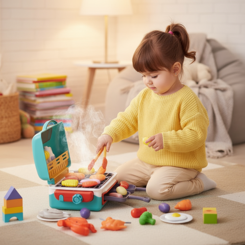 GrillMagic - Σετ παιχνιδιού με μπάρμπεκιου που σιγοψήνει και φαγητά που αλλάζουν χρώμα