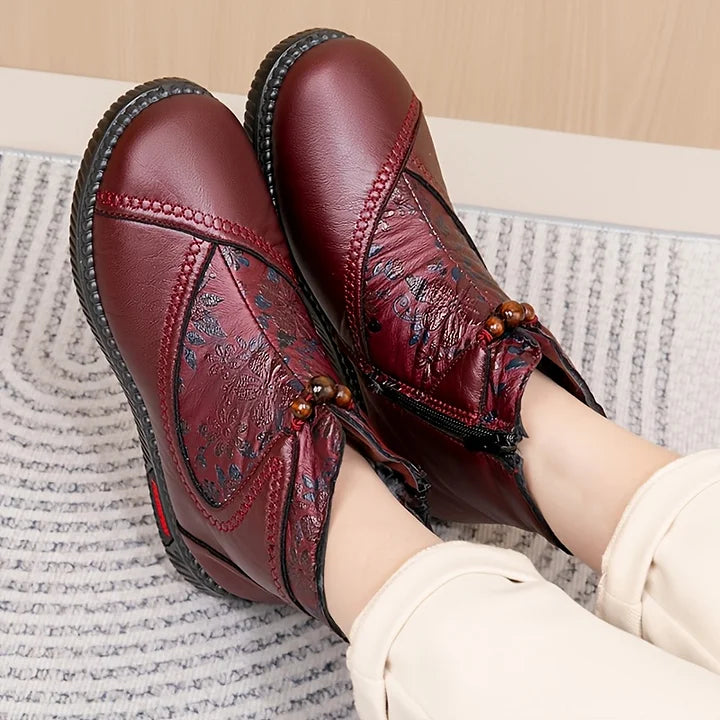 Robbie - Βιντάζ δερμάτινα μποτάκια με λουλούδια