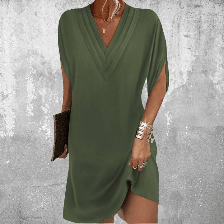 Anelia - Κομψό φόρεμα με μισό μανίκι και V λαιμόκοψη