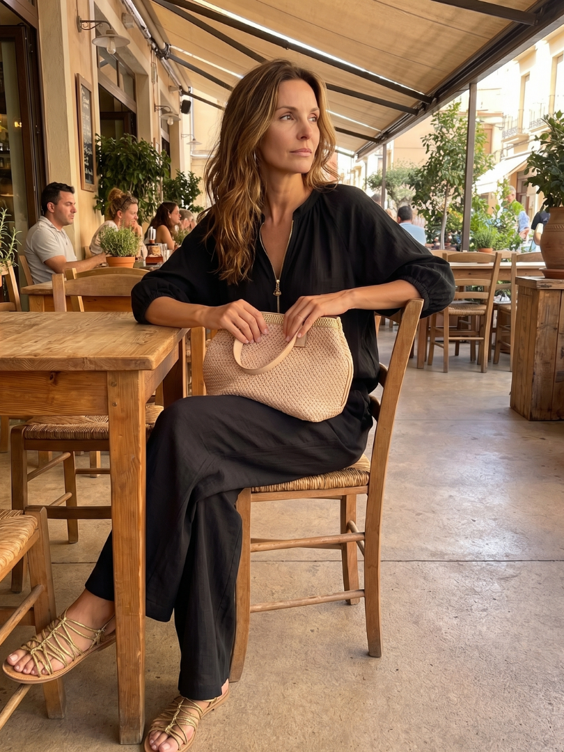 Sharina - Σετ με μπλούζα με φερμουάρ και παντελόνι με φαρδιά πόδια