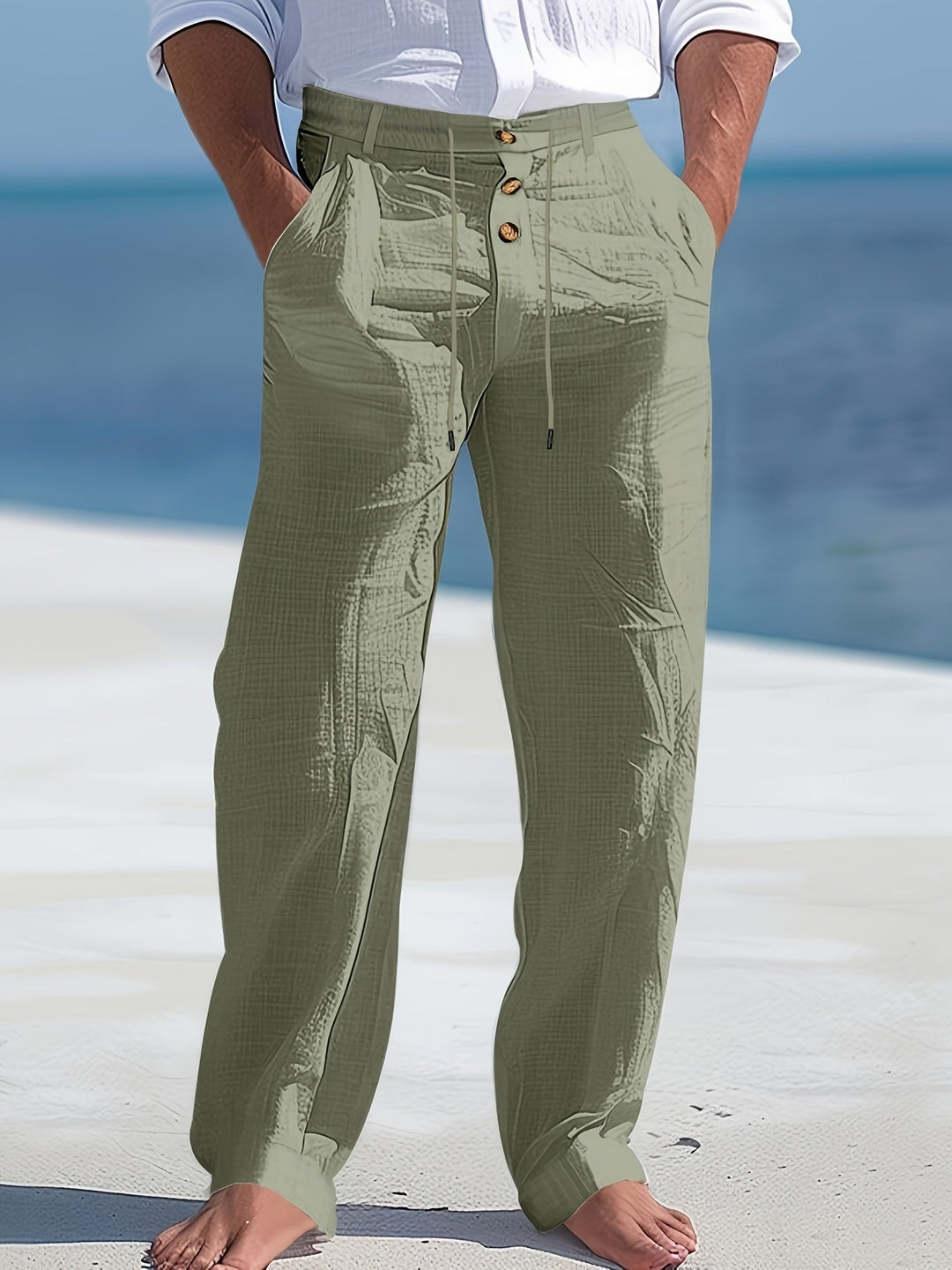 Aznar - Περιστασιακό λινό παντελόνι με ελαστική μέση