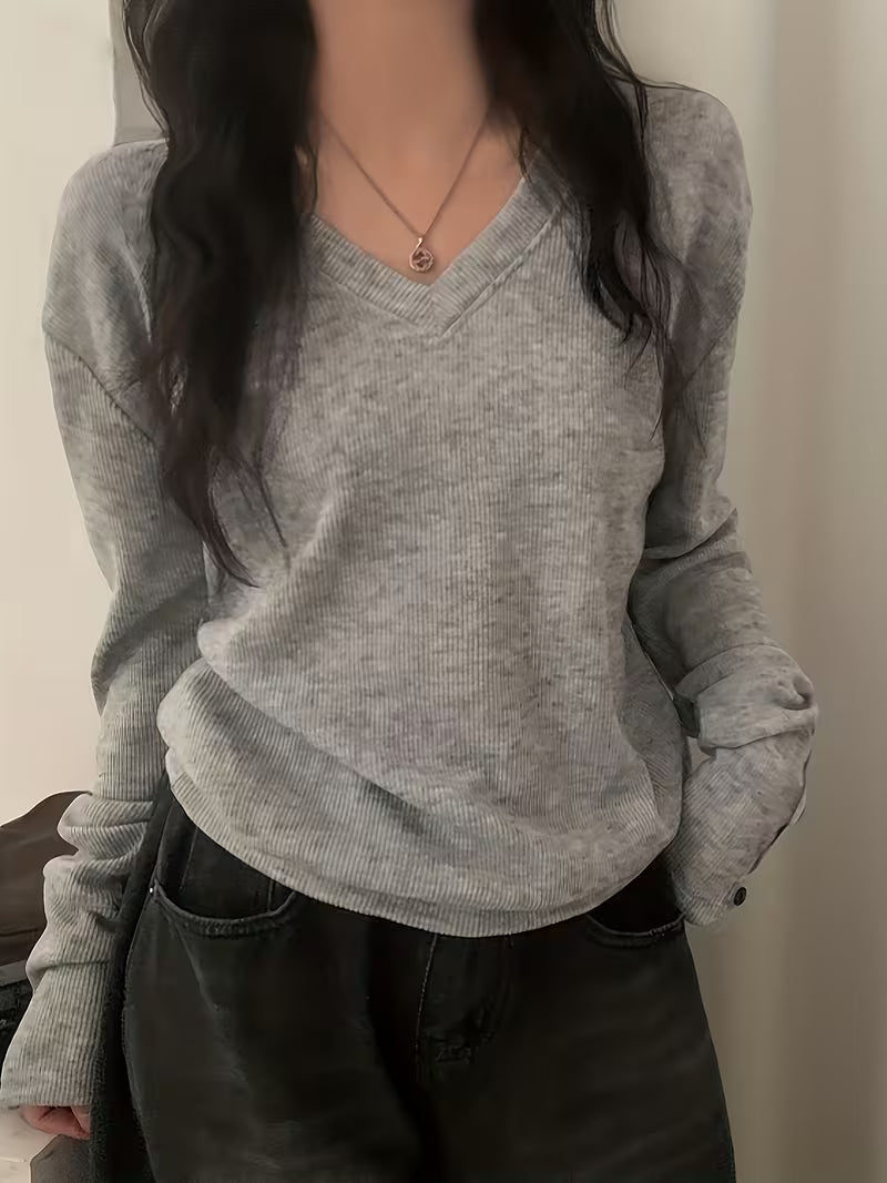 Kebina - Πουλόβερ με V-neck, ραβδωτό ύφασμα και μανσέτες με κουμπιά