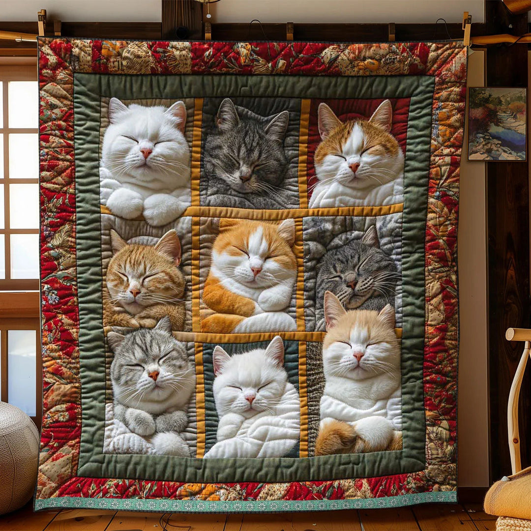 CozyCats - Κουβέρτα με τυπωμένα βασιλικά γατάκια που κοιμούνται