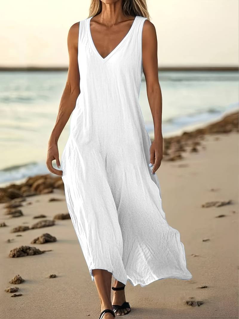 Brina - Κομψό μακρύ φόρεμα χωρίς μανίκια με V-neck