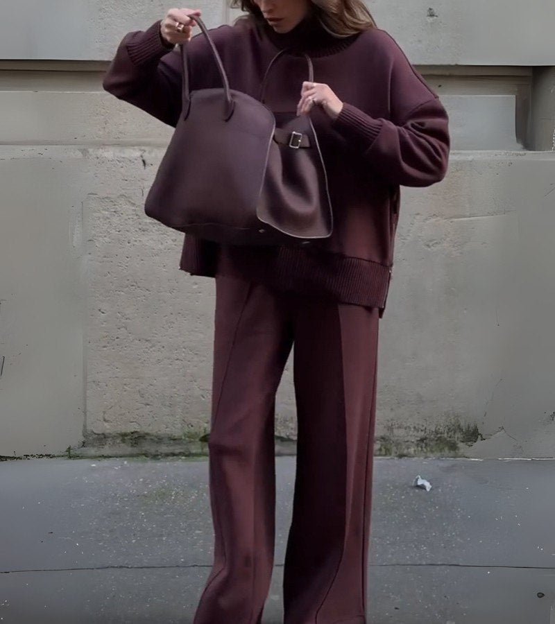 Blandine - Πλεκτό σετ δύο τεμαχίων με ζιβάγκο και φαρδιά παντελόνια