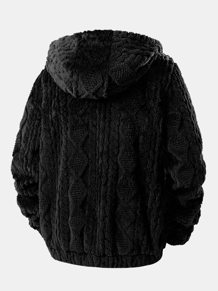 Alonzo - Γεωμετρικό Τζακάρ Τέντι Φούτερ με κουκούλα