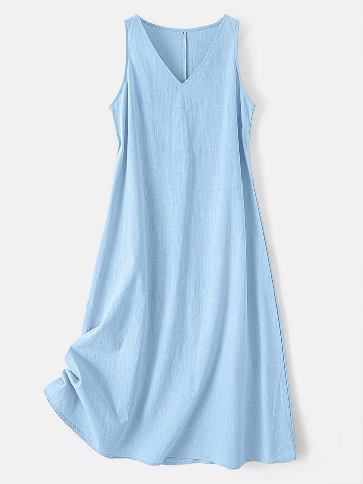 Brina - Κομψό μακρύ φόρεμα χωρίς μανίκια με V-neck