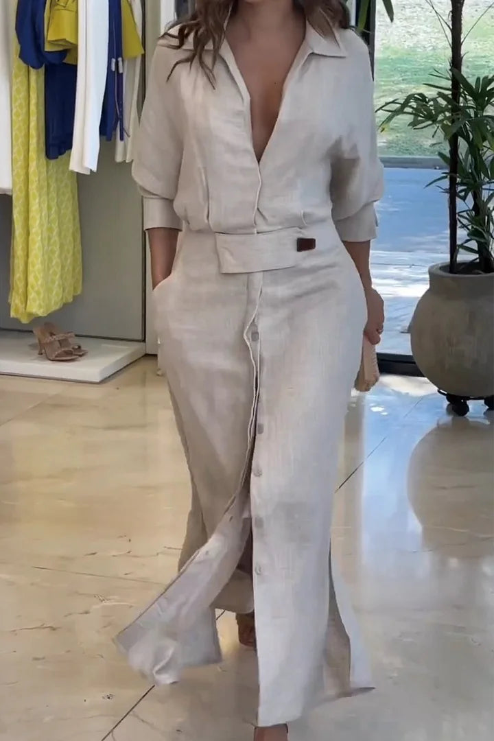 Simona - Μακρύ φόρεμα από βαμβάκι και λινό