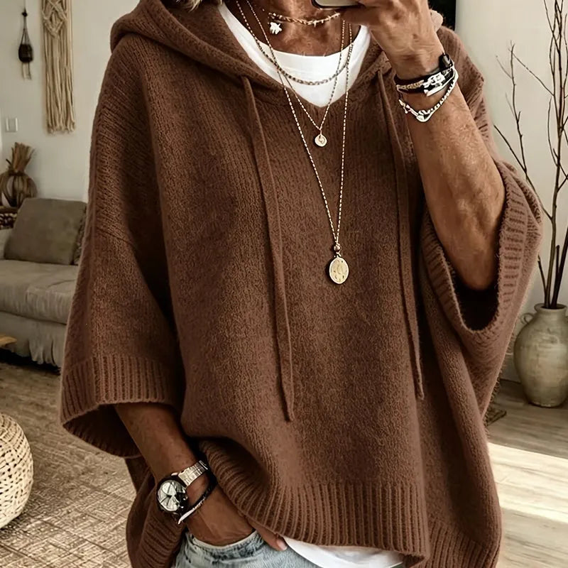 Kinala - Πλεκτό φούτερ με κουκούλα σε oversized στυλ και κορδόνι περίσφιξης
