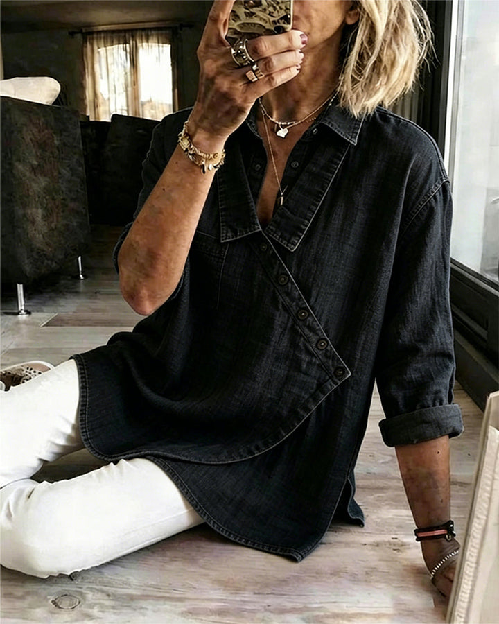 Olizia - Απλή μπλούζα με διαγώνιο κλείσιμο με κουμπιά στο λαιμό