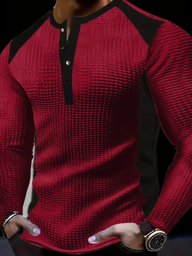 Kyran - Μακρυμάνικη μπλούζα Henley με σχέδιο βάφλας