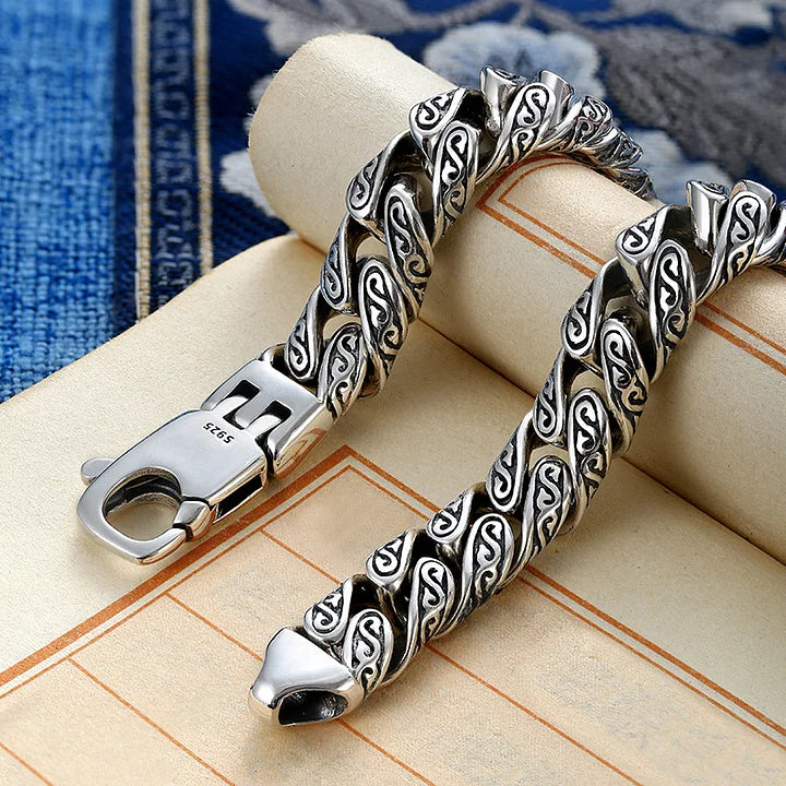 MotifLuxe - ασημένιο βραχιόλι με αραβουργημένο κούμπωμα