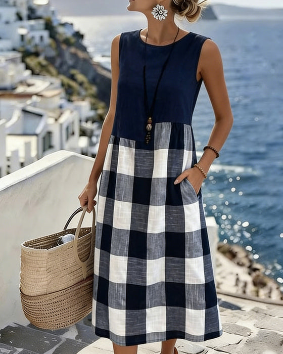 Suzina - Φόρεμα χωρίς μανίκια με καρό μοτίβο σε στυλ παττσγουόρκ