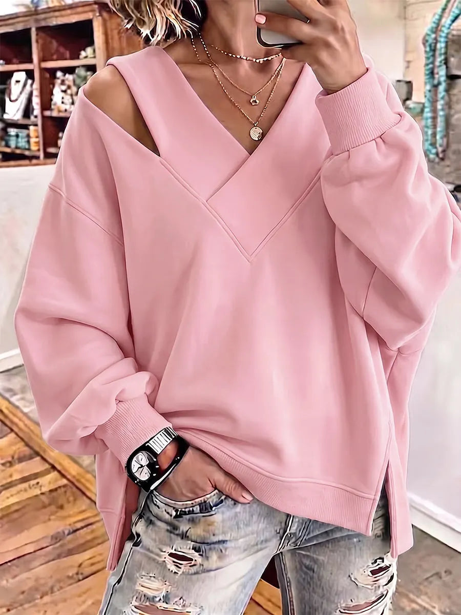 Kirstan - Κομψό φούτερ με V-neck και cutout, σε oversized γραμμή