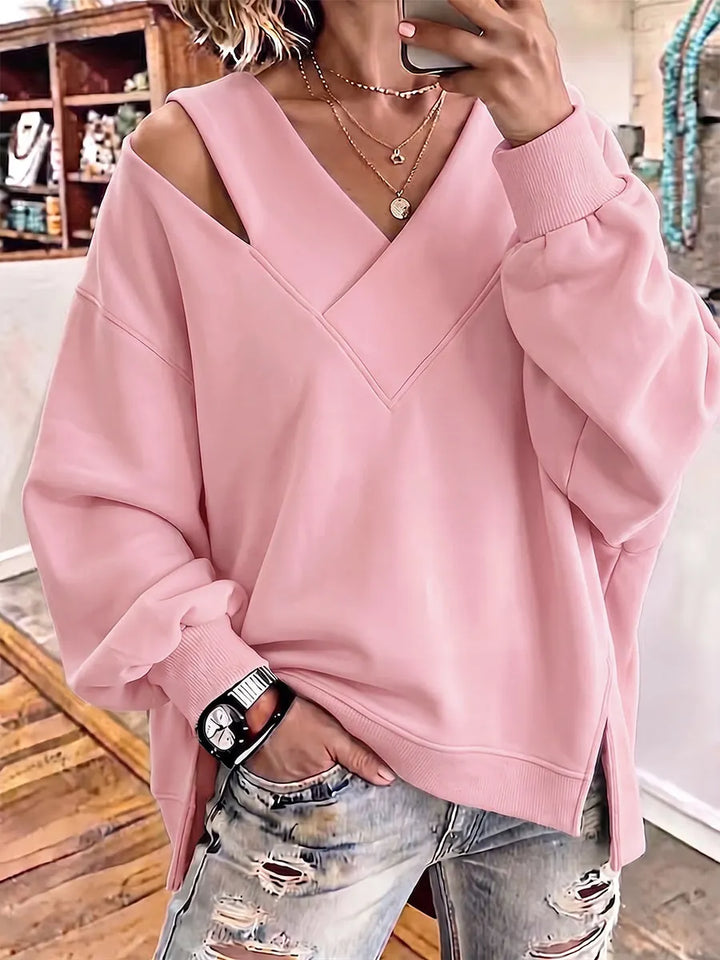 Kirstan - Κομψό φούτερ με V-neck και cutout, σε oversized γραμμή