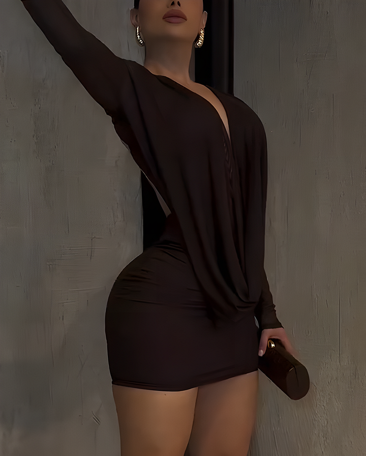 Nixlyn - Μίνι φόρεμα από δίχτυ με V-neck και ανοιχτή πλάτη