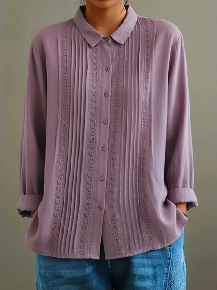 Kalanit - Πουκάμισο από λινό και βαμβάκι με δαντέλα παττσγουόρκ