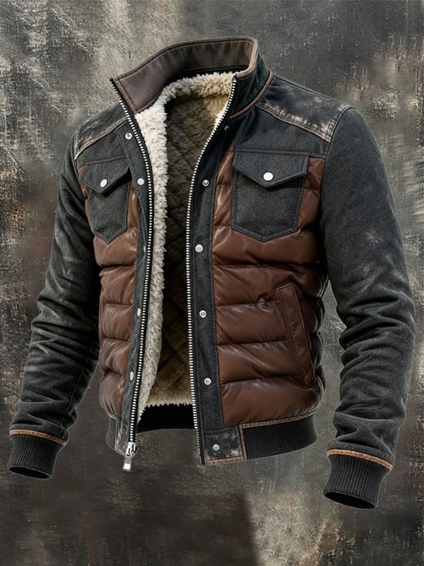 Esposito - Ρετρό καπιτονέ παττσγουόρκ μπουφάν εξωτερικής χρήσης με φερμουάρ