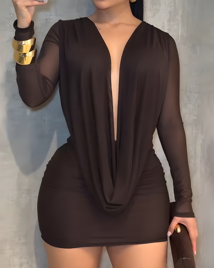 Nixlyn - Μίνι φόρεμα από δίχτυ με V-neck και ανοιχτή πλάτη
