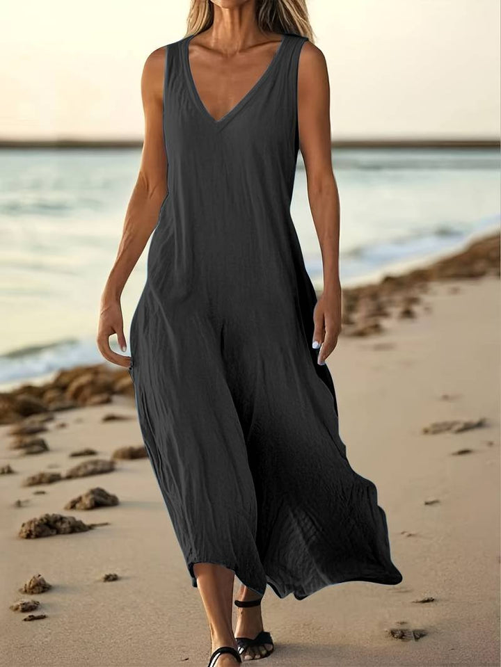 Brina - Κομψό μακρύ φόρεμα χωρίς μανίκια με V-neck