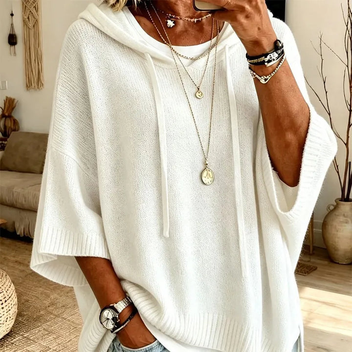 Kinala - Πλεκτό φούτερ με κουκούλα σε oversized στυλ και κορδόνι περίσφιξης