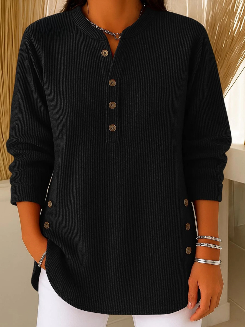Eshani - Casual ριμπ μακρυμάνικο μπλουζάκι Henley με κουμπί