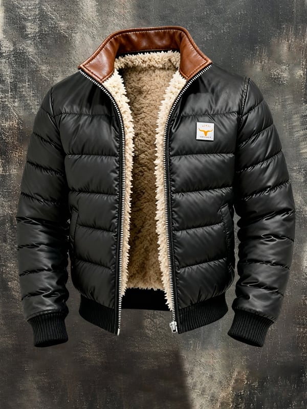 Youssouf - Vintage δερμάτινο μπουφάν με ραφές για εξωτερική χρήση