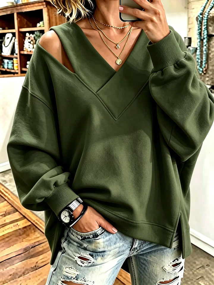 Kirstan - Κομψό φούτερ με V-neck και cutout, σε oversized γραμμή