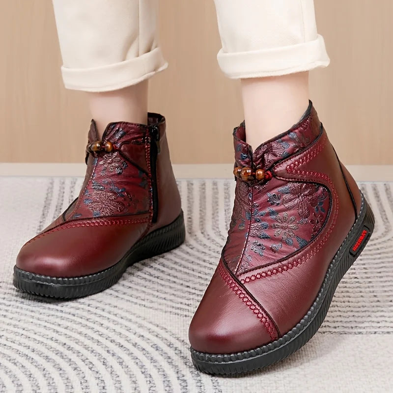 Robbie - Βιντάζ δερμάτινα μποτάκια με λουλούδια