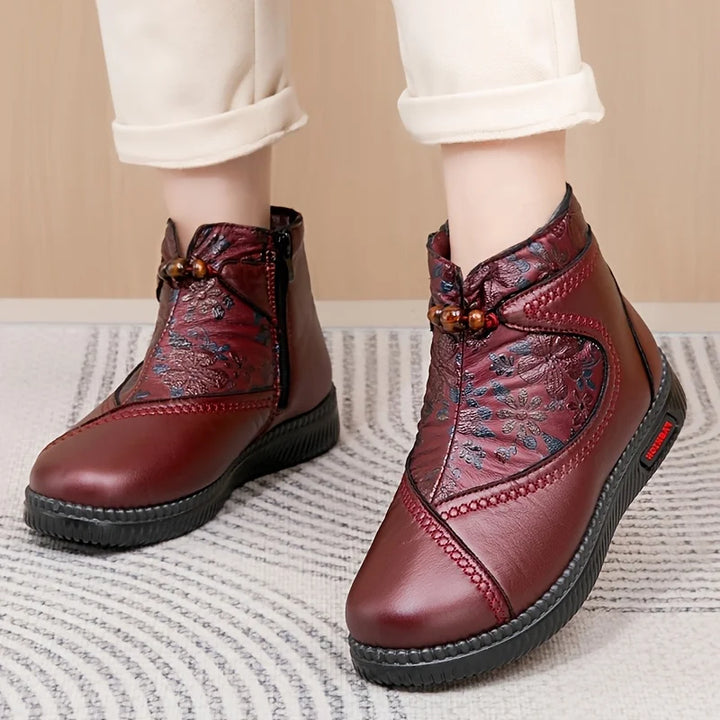 Robbie - Βιντάζ δερμάτινα μποτάκια με λουλούδια