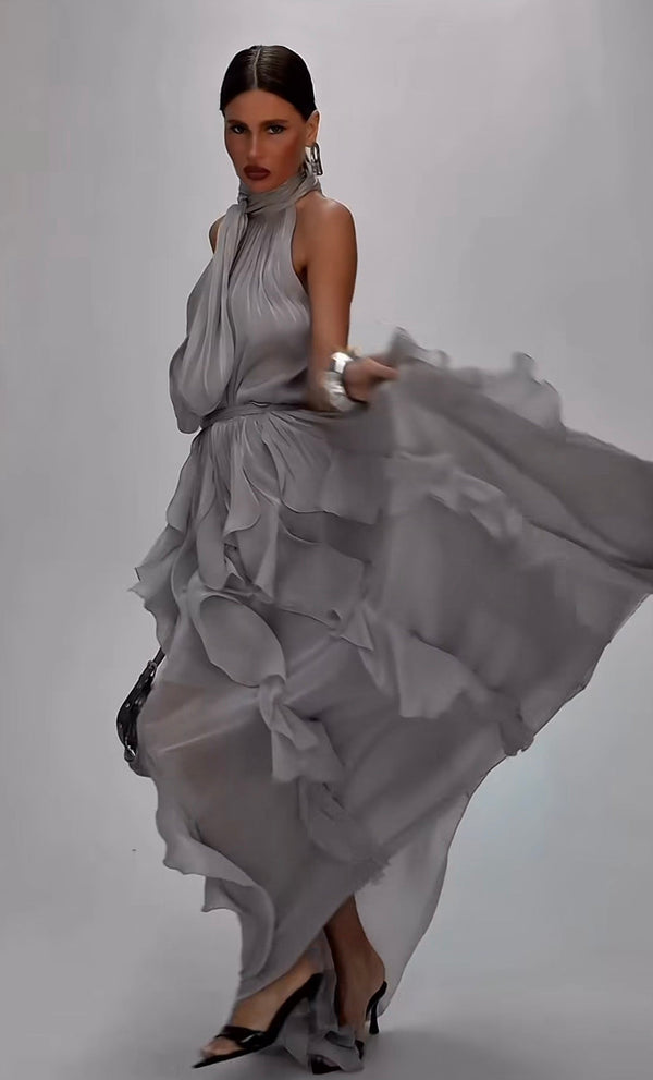 Nataly - Μακρύ φόρεμα με κυματιστές βολάν