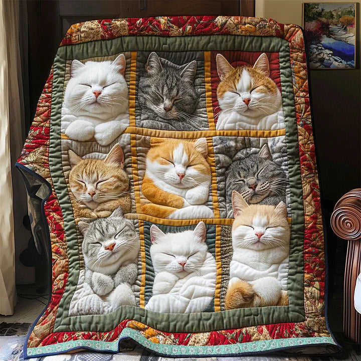 CozyCats - Κουβέρτα με τυπωμένα βασιλικά γατάκια που κοιμούνται