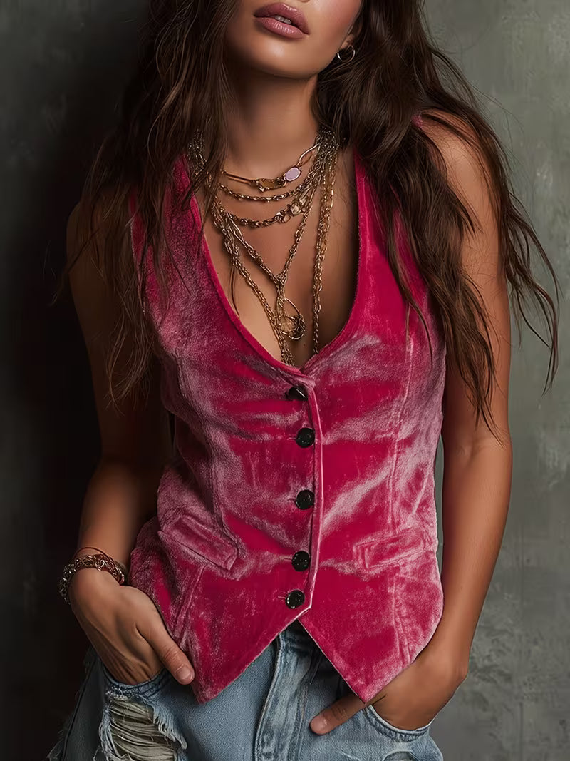 Silje - Ρετρό αμάνικο γιλέκο με V-neck