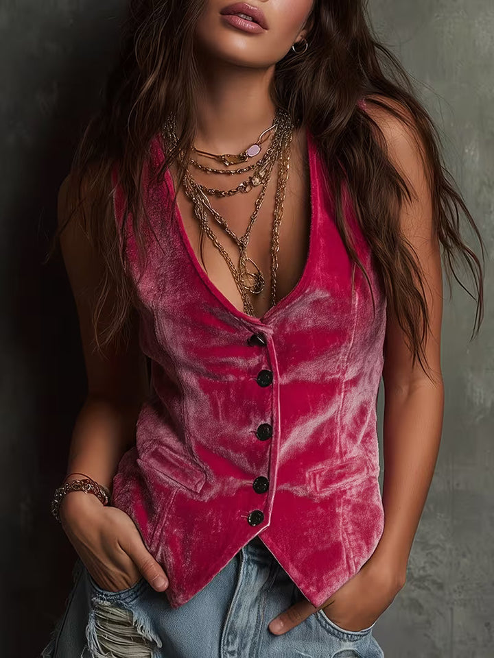 Silje - Ρετρό αμάνικο γιλέκο με V-neck