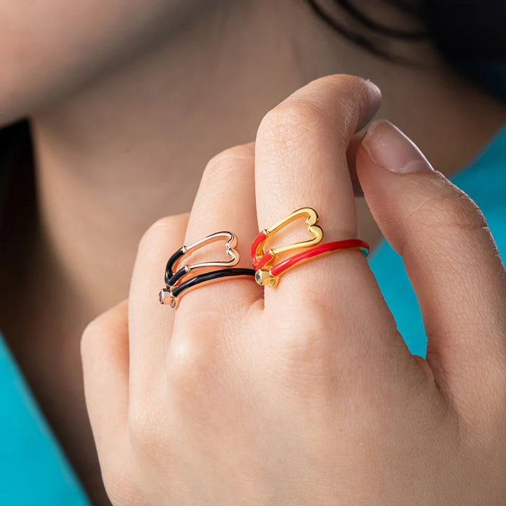 Caitleen - Δαχτυλίδι στηθοσκοπίου με καρδιά και πέτρα γενέθλιου