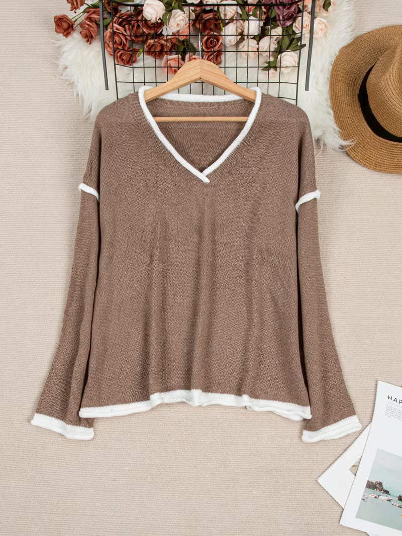 Ginny - Casual πουλόβερ με μακριά μανίκια και V-Λαιμός