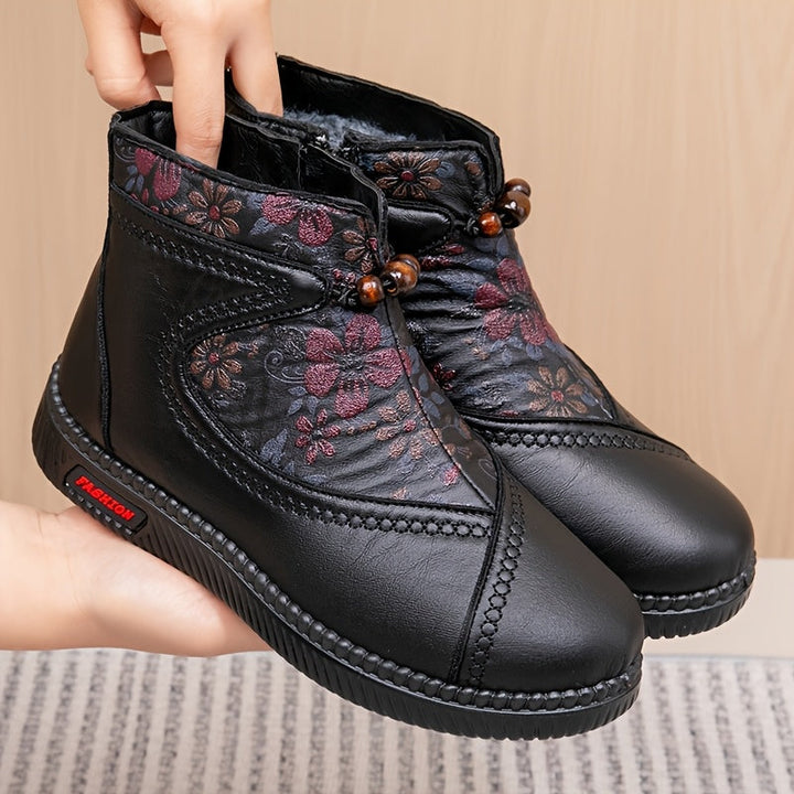 Robbie - Βιντάζ δερμάτινα μποτάκια με λουλούδια