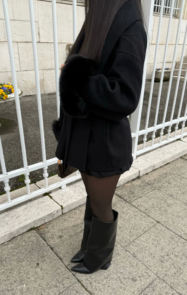 Bryony - Κομψό μάλλινο παλτό με συνθετική γούνα