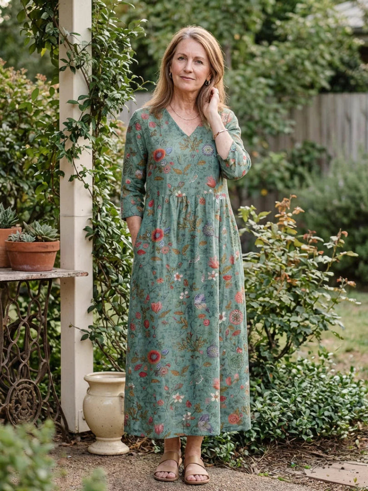 Meriana - Μακρύ φόρεμα με λουλουδάτο μοτίβο