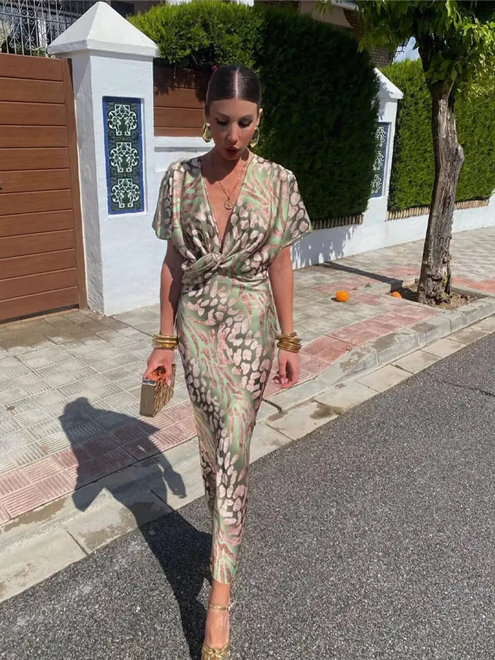 Ieva - Μακρύ φόρεμα με κοντό μανίκι