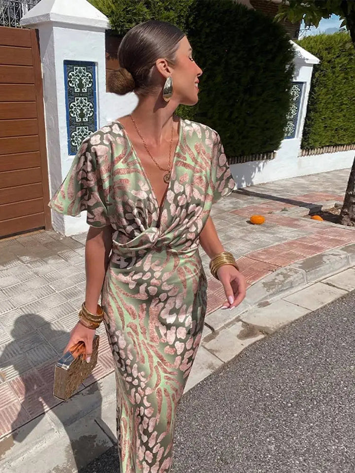 Ieva - Μακρύ φόρεμα με κοντό μανίκι