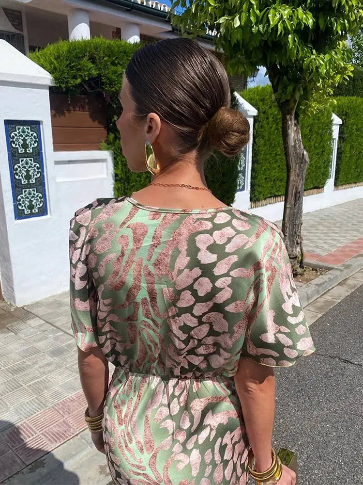 Ieva - Μακρύ φόρεμα με κοντό μανίκι