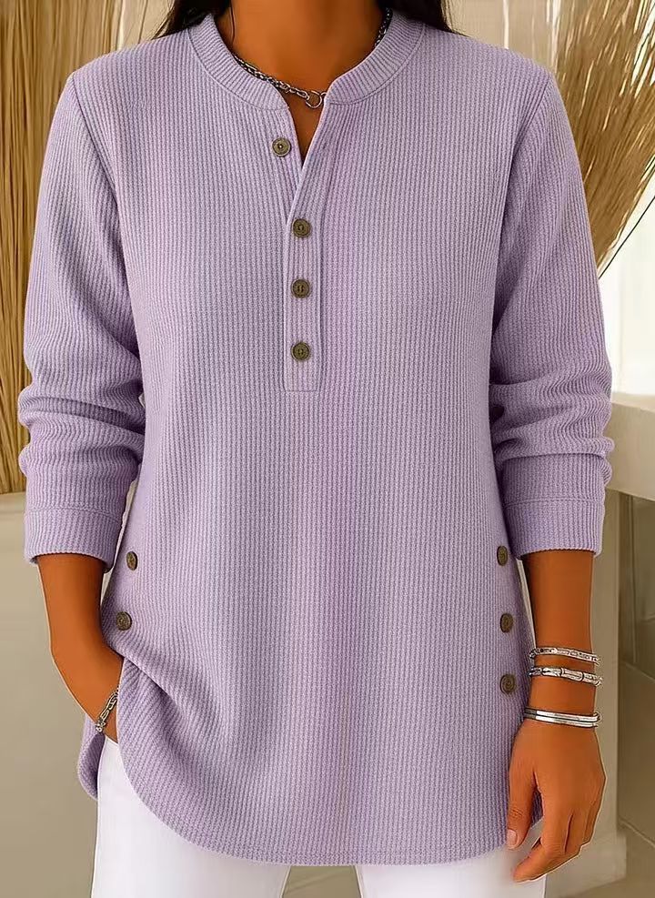 Eshani - Casual ριμπ μακρυμάνικο μπλουζάκι Henley με κουμπί