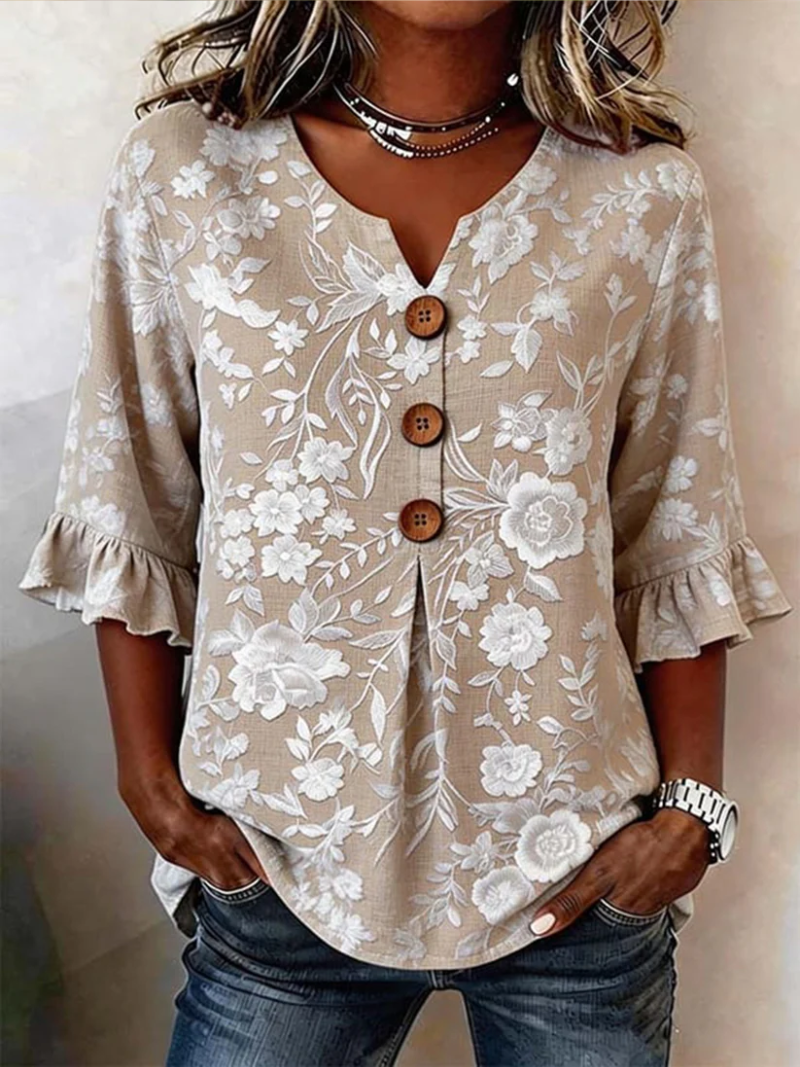 Dynika - Κομψή μπλούζα με λουλουδάτο μοτίβο