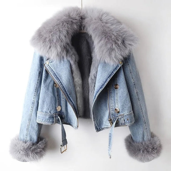 Phylicia - Κομψό μπουφάν από τεχνητό γούνα και τζιν