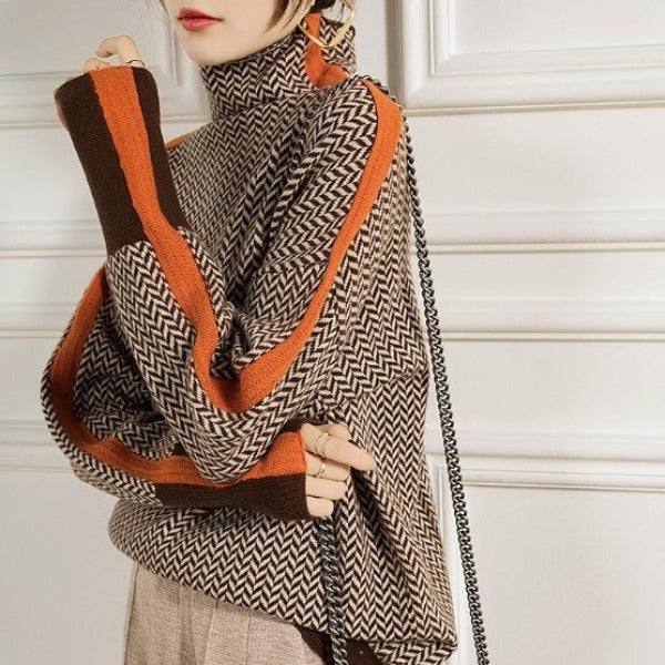 Heidemarie – Πλεκτό πουλόβερ με κολάρο και εντυπωσιακές ρίγες σε αντίθεση