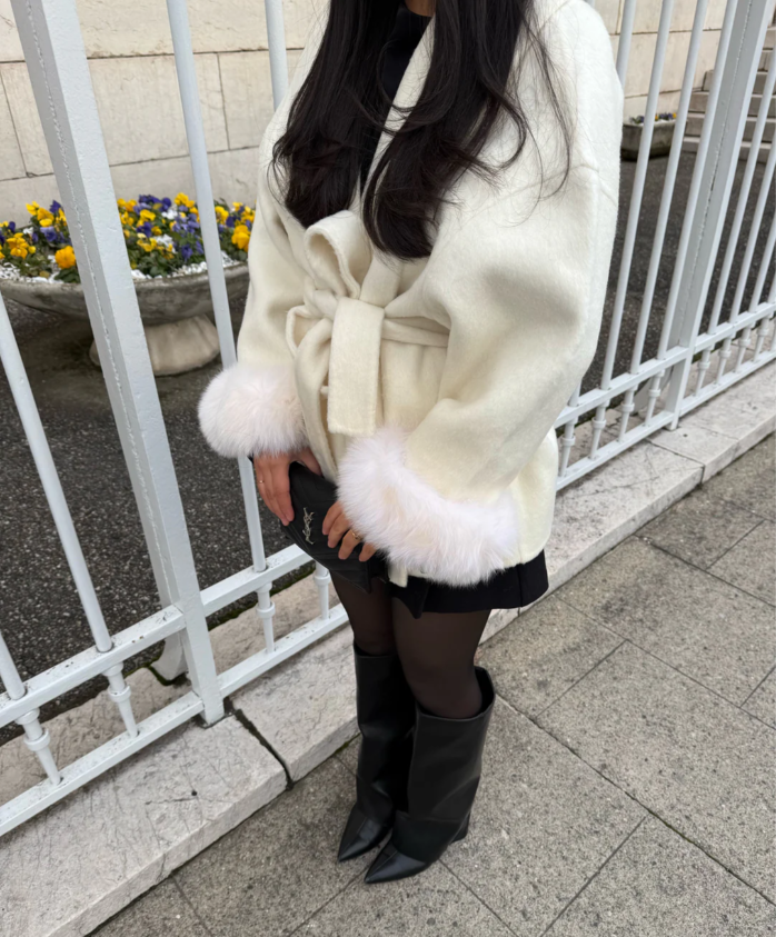 Bryony - Κομψό μάλλινο παλτό με συνθετική γούνα